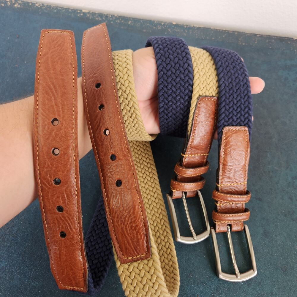 Torino Navy Blue & Beige Woven Men's Belts Size 38 Preppy Nautical Old Money (2)